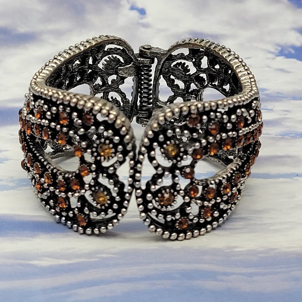 Multicolored Rhinestone Hinged Bracelet - Picture 12 of 13